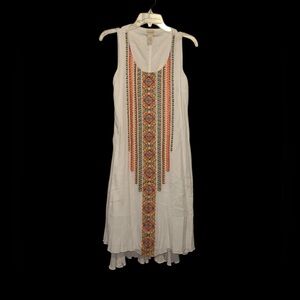Chico's White Dress with Orange and Pink Embroidery